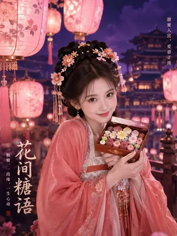 《皇城小糖果》短剧封面：手捧糖果盒的古装少女