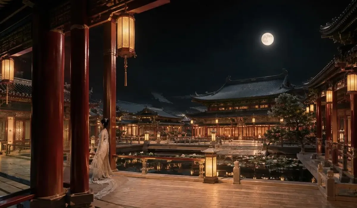 古装女子图鉴专题封面：粉灯与月光下的宫院